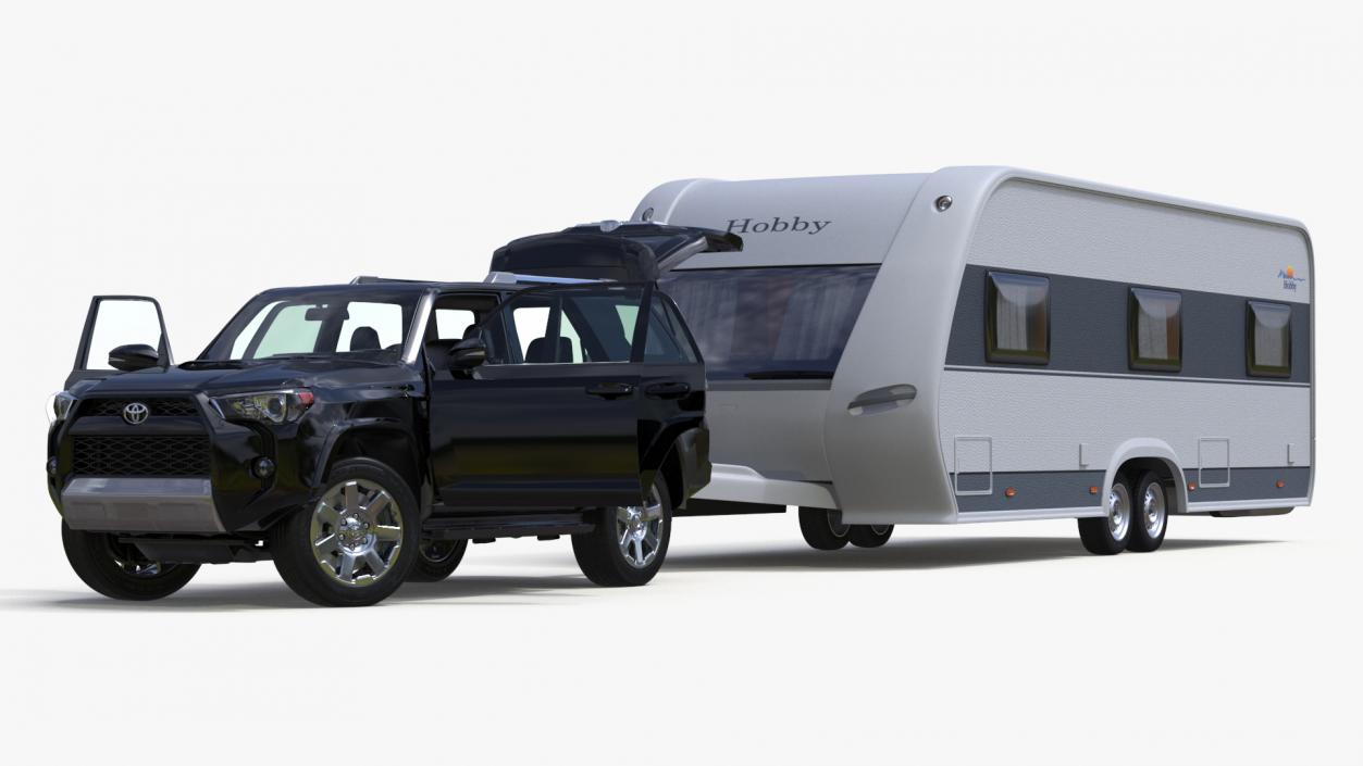 Toyota 4Runner Towing Caravan Hobby Rigged 3D