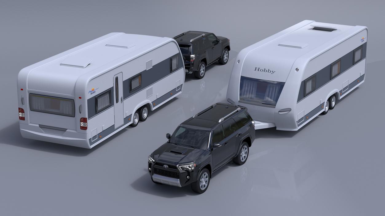 Toyota 4Runner Towing Caravan Hobby Rigged 3D