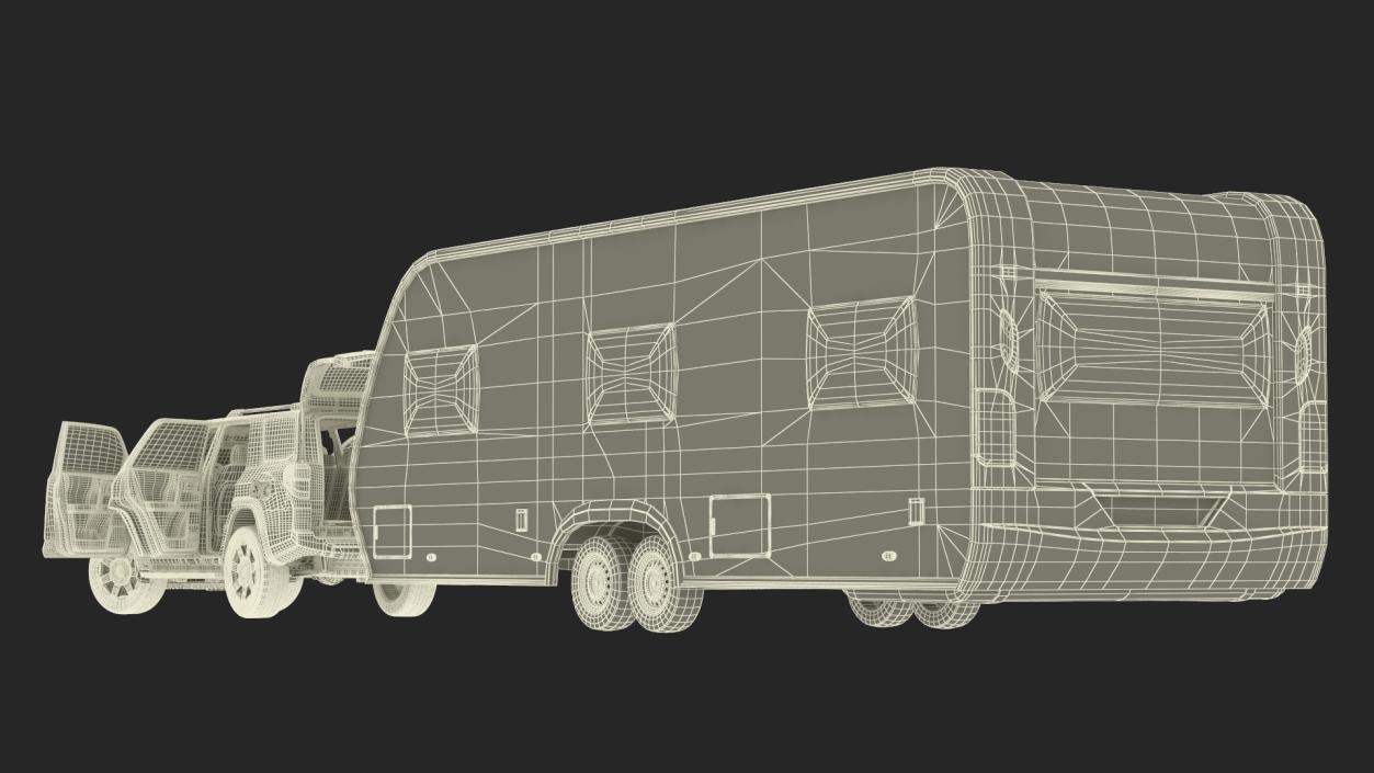 Toyota 4Runner Towing Caravan Hobby Rigged 3D