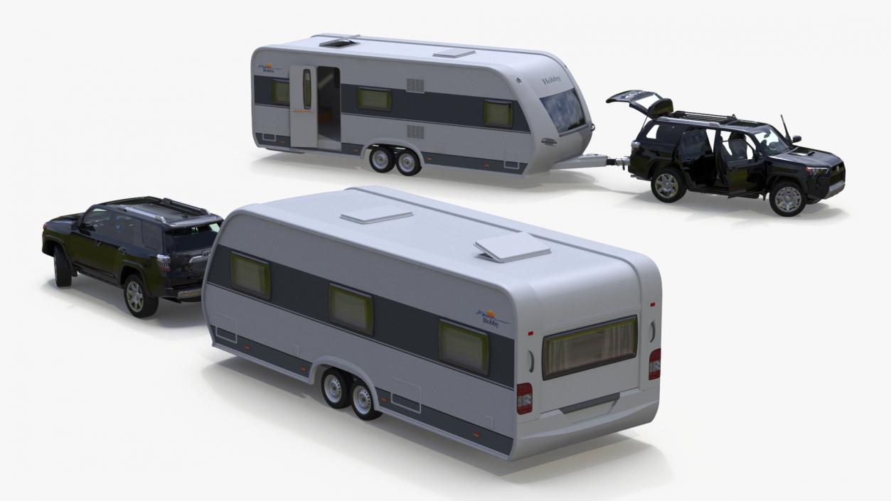 Toyota 4Runner Towing Caravan Hobby Rigged 3D