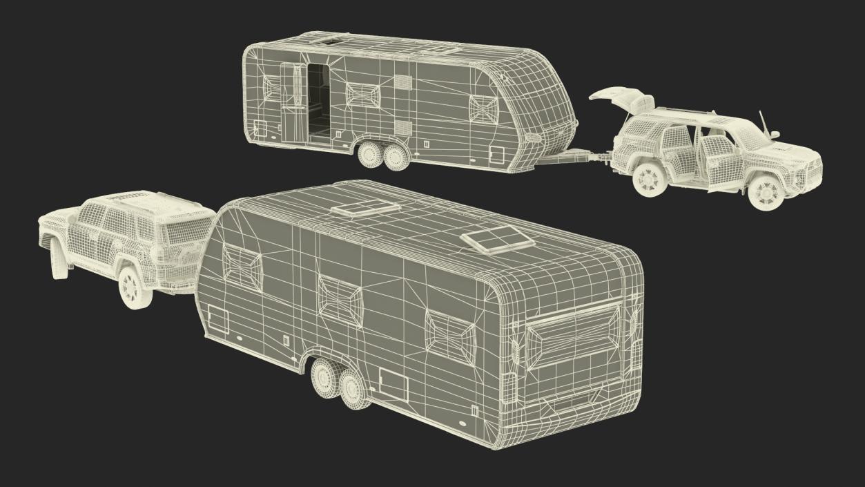 Toyota 4Runner Towing Caravan Hobby Rigged 3D