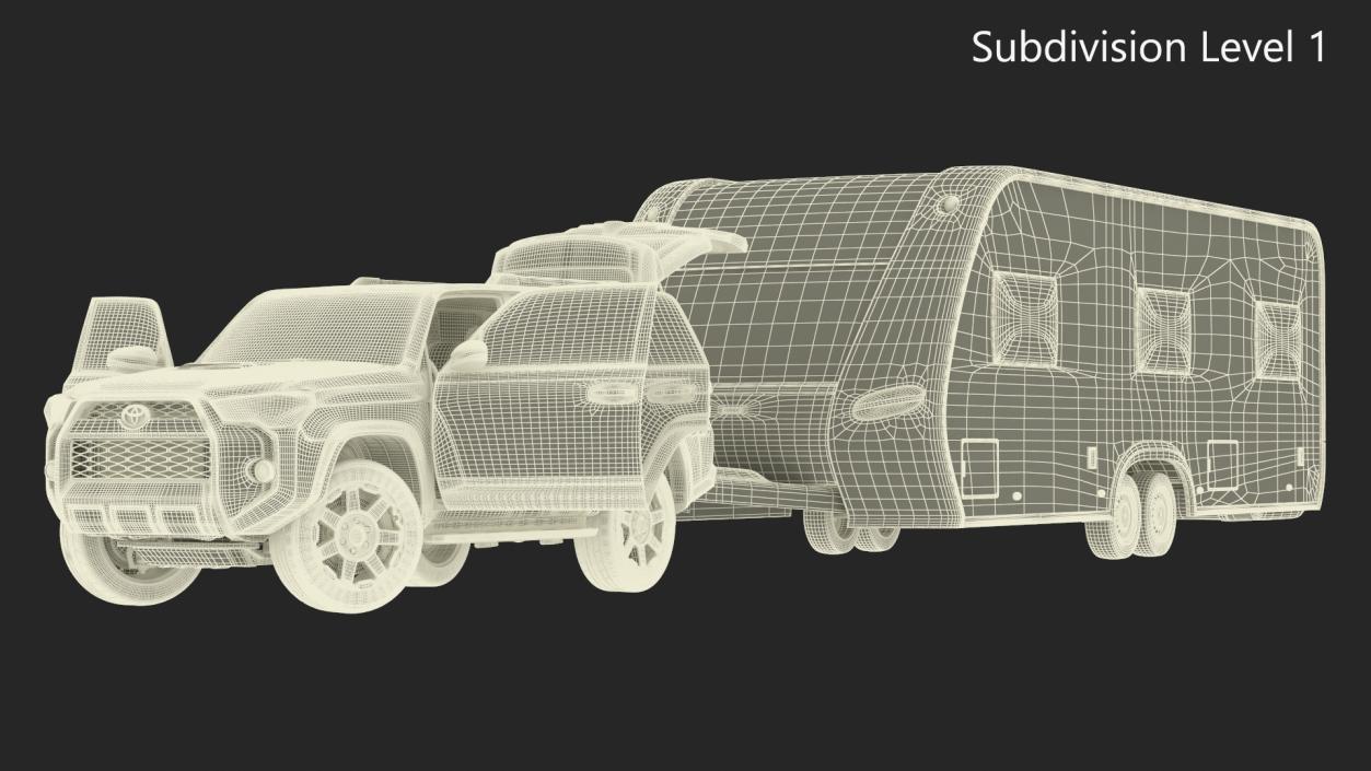 Toyota 4Runner Towing Caravan Hobby Rigged 3D