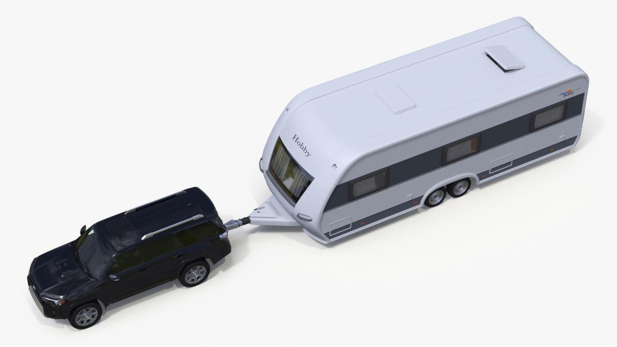 Toyota 4Runner Towing Caravan Hobby Rigged 3D