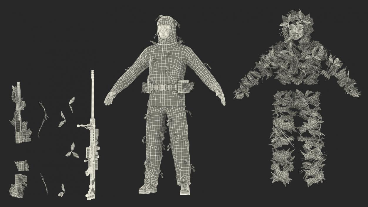 Sniper in Leaf Ghillie Suit Rigged 3D model