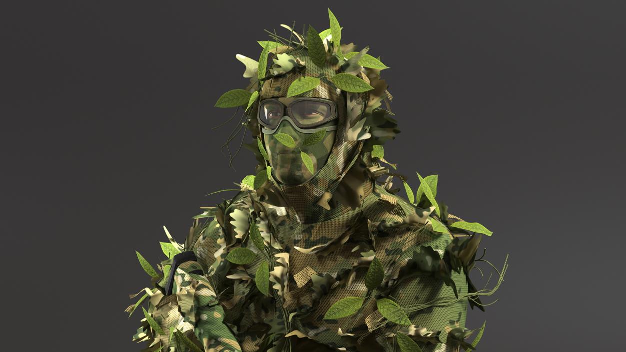 3D Sniper in Leaf Ghillie Suit Rigged for Modo model