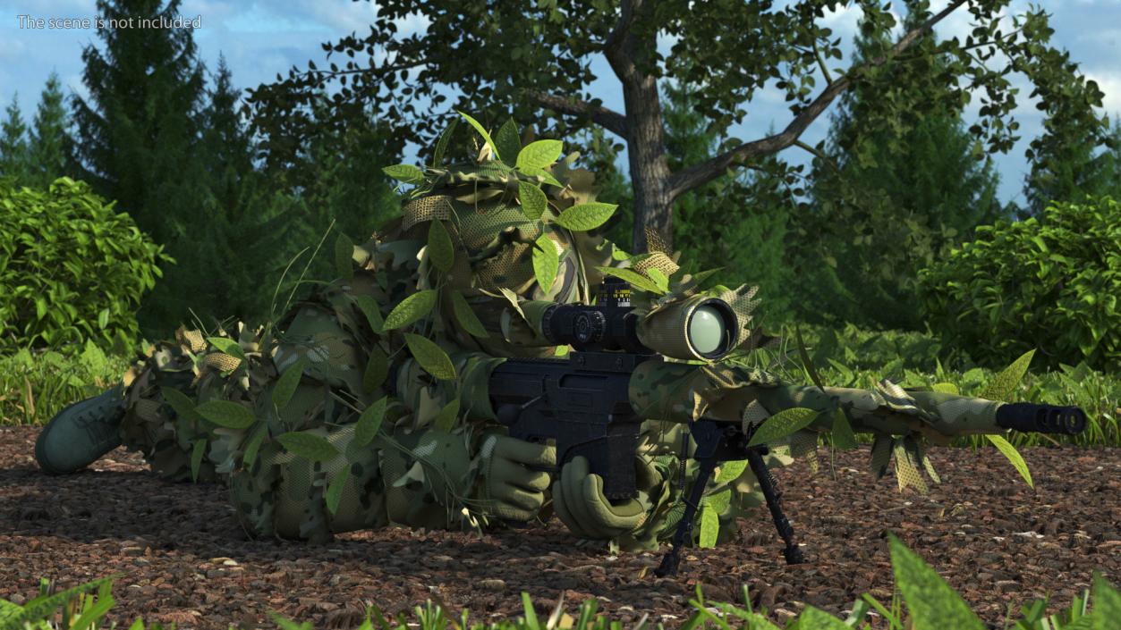 3D Sniper in Leaf Ghillie Suit Rigged for Cinema 4D model