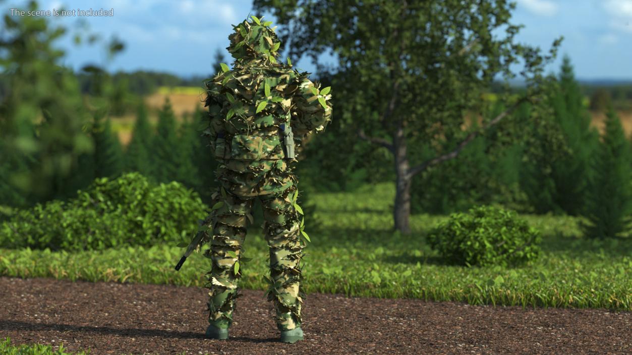 3D Sniper in Leaf Ghillie Suit Rigged for Cinema 4D model