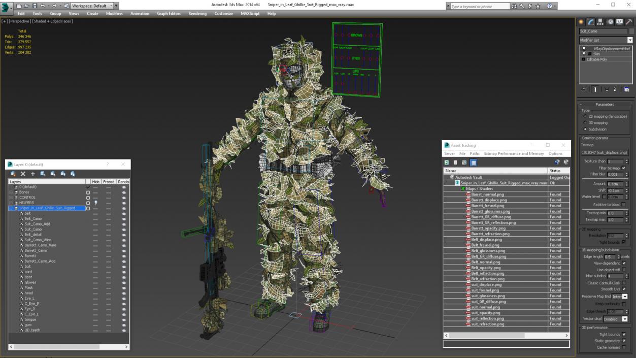 3D Sniper in Leaf Ghillie Suit Rigged for Cinema 4D model