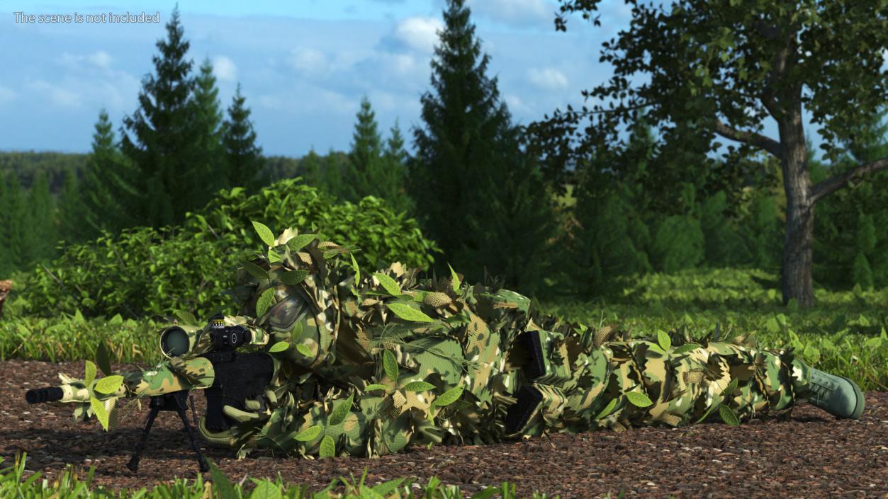 Sniper in Leaf Ghillie Suit Rigged 3D model