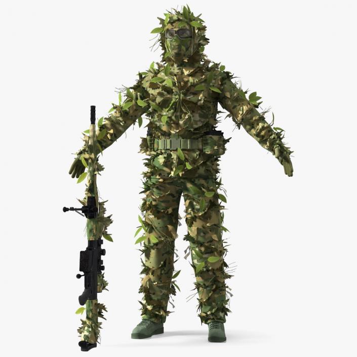 Sniper in Leaf Ghillie Suit Rigged 3D model