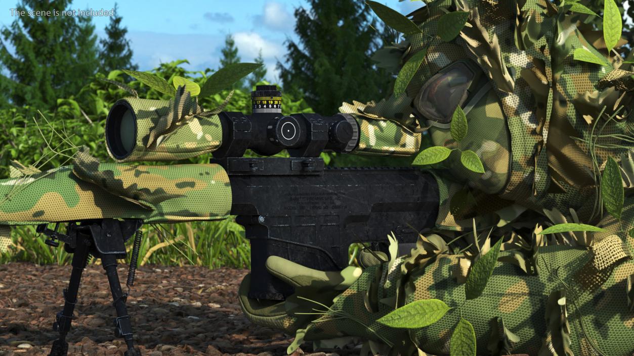 3D Sniper in Leaf Ghillie Suit Rigged for Cinema 4D model