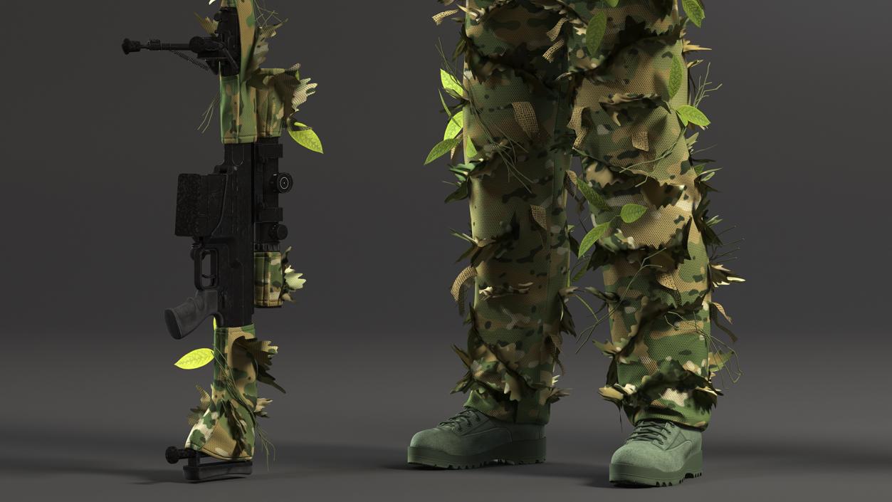 3D Sniper in Leaf Ghillie Suit Rigged for Cinema 4D model