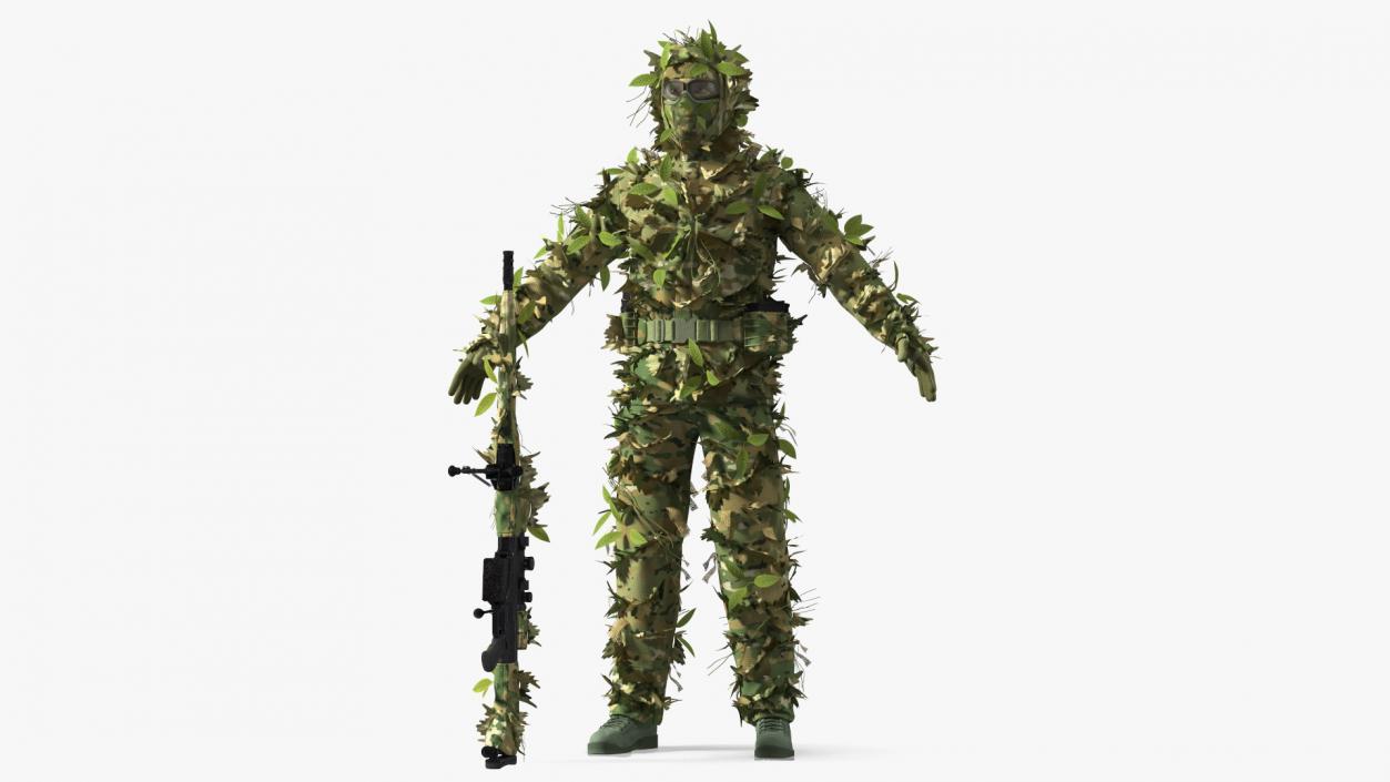 Sniper in Leaf Ghillie Suit Rigged 3D model