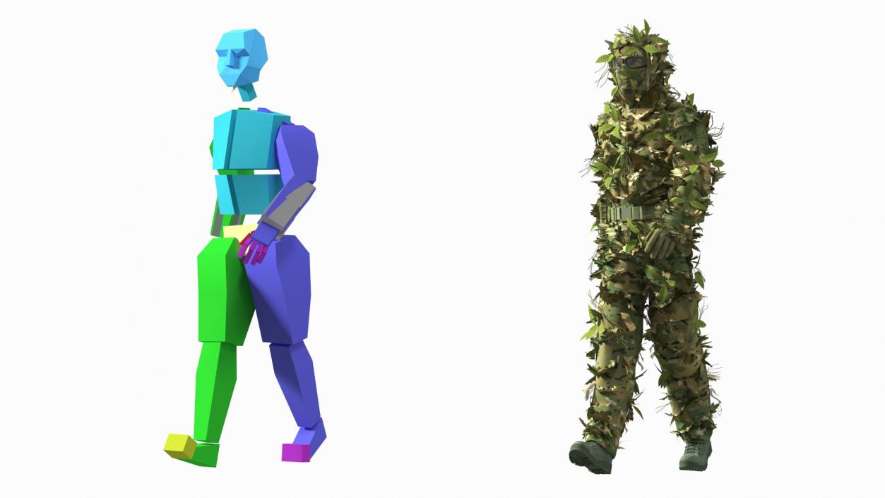 3D Sniper in Leaf Ghillie Suit Rigged for Modo model