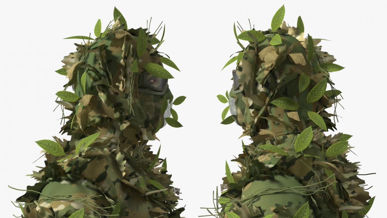 3D Sniper in Leaf Ghillie Suit Rigged for Cinema 4D model