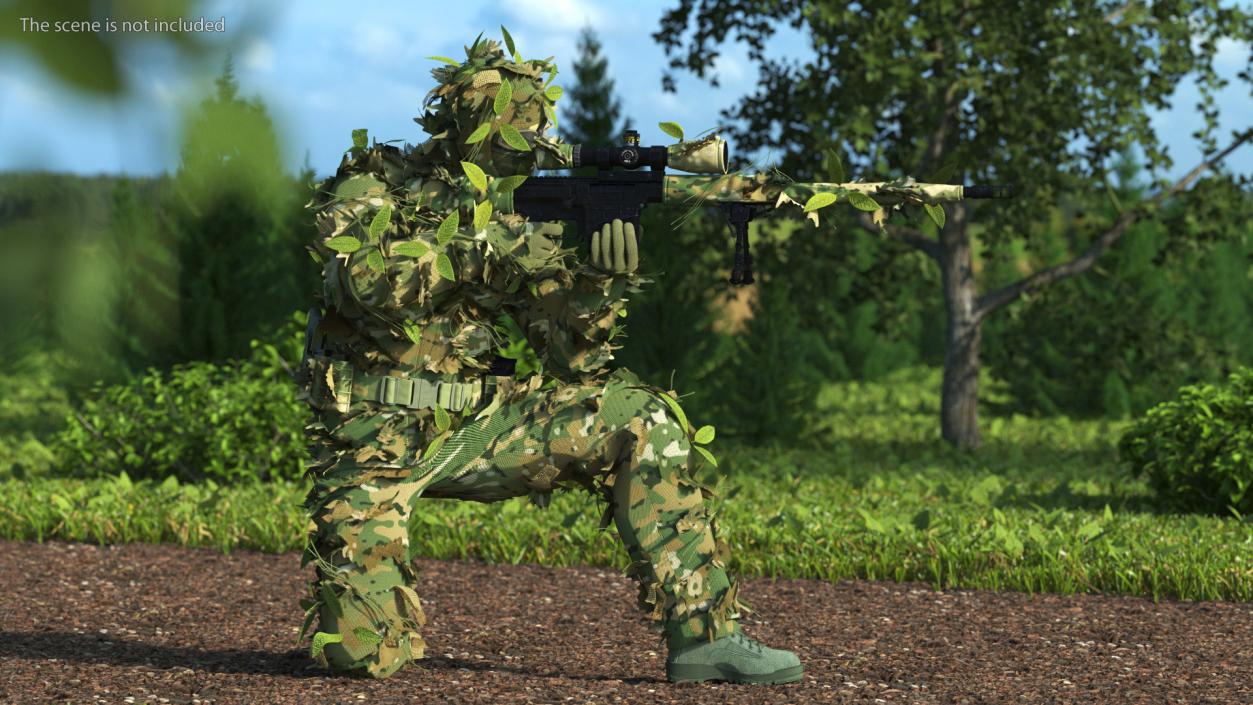 Sniper in Leaf Ghillie Suit Rigged 3D model