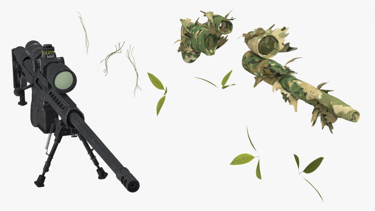 3D Sniper in Leaf Ghillie Suit Rigged for Modo model