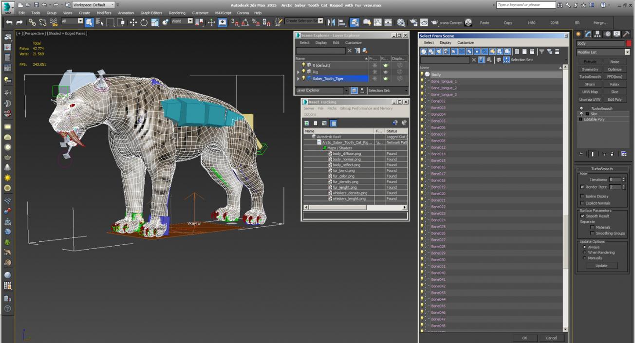 3D Arctic Saber Tooth Cat Rigged with Fur model