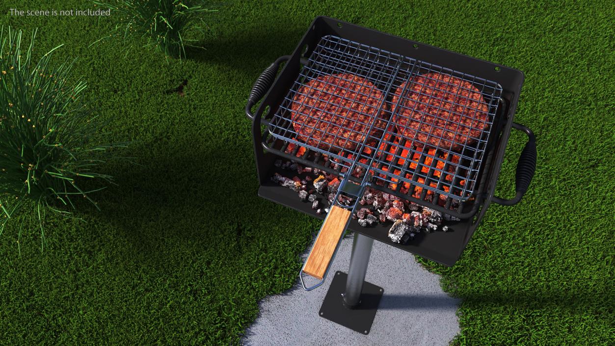 3D model Charcoal Grill with BBQ Grate and Burger Patties 2