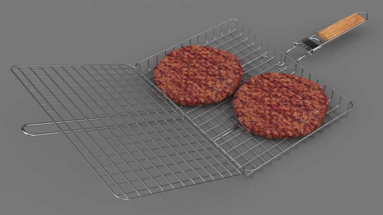 3D model Charcoal Grill with BBQ Grate and Burger Patties 2