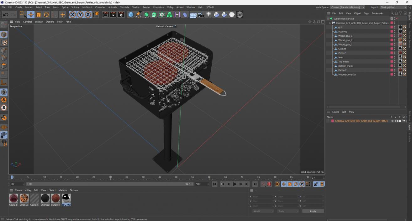 3D model Charcoal Grill with BBQ Grate and Burger Patties 2