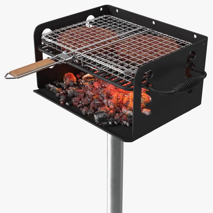 3D model Charcoal Grill with BBQ Grate and Burger Patties 2