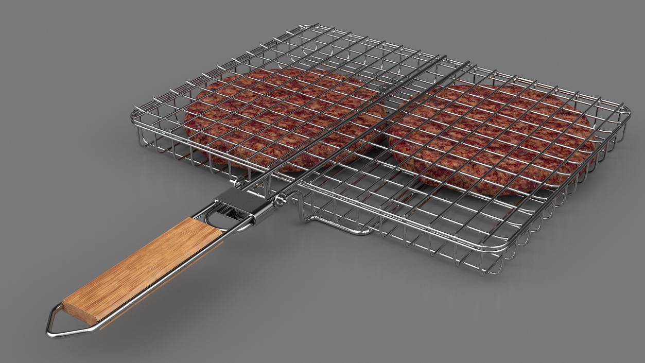 3D model Charcoal Grill with BBQ Grate and Burger Patties 2