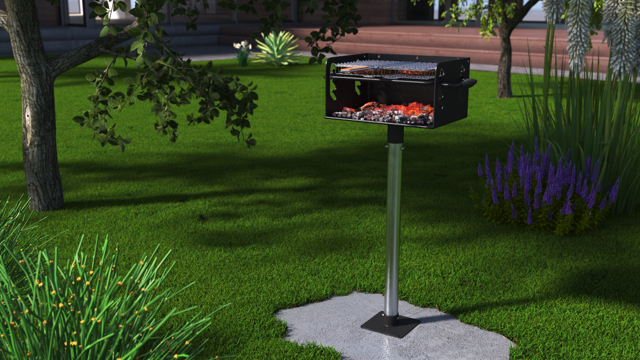 3D model Charcoal Grill with BBQ Grate and Burger Patties 2