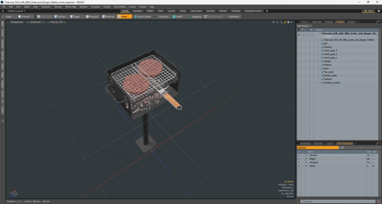 3D model Charcoal Grill with BBQ Grate and Burger Patties 2