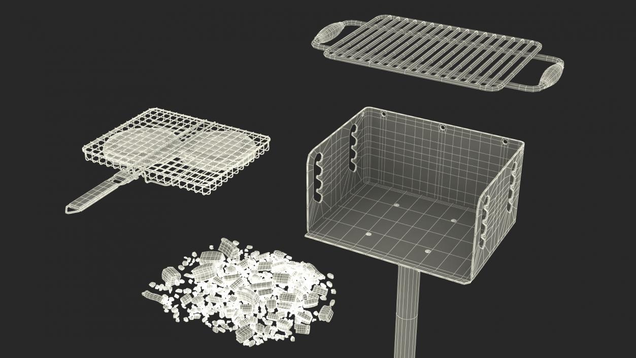 3D model Charcoal Grill with BBQ Grate and Burger Patties 2