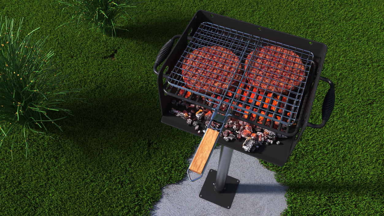 3D model Charcoal Grill with BBQ Grate and Burger Patties 2