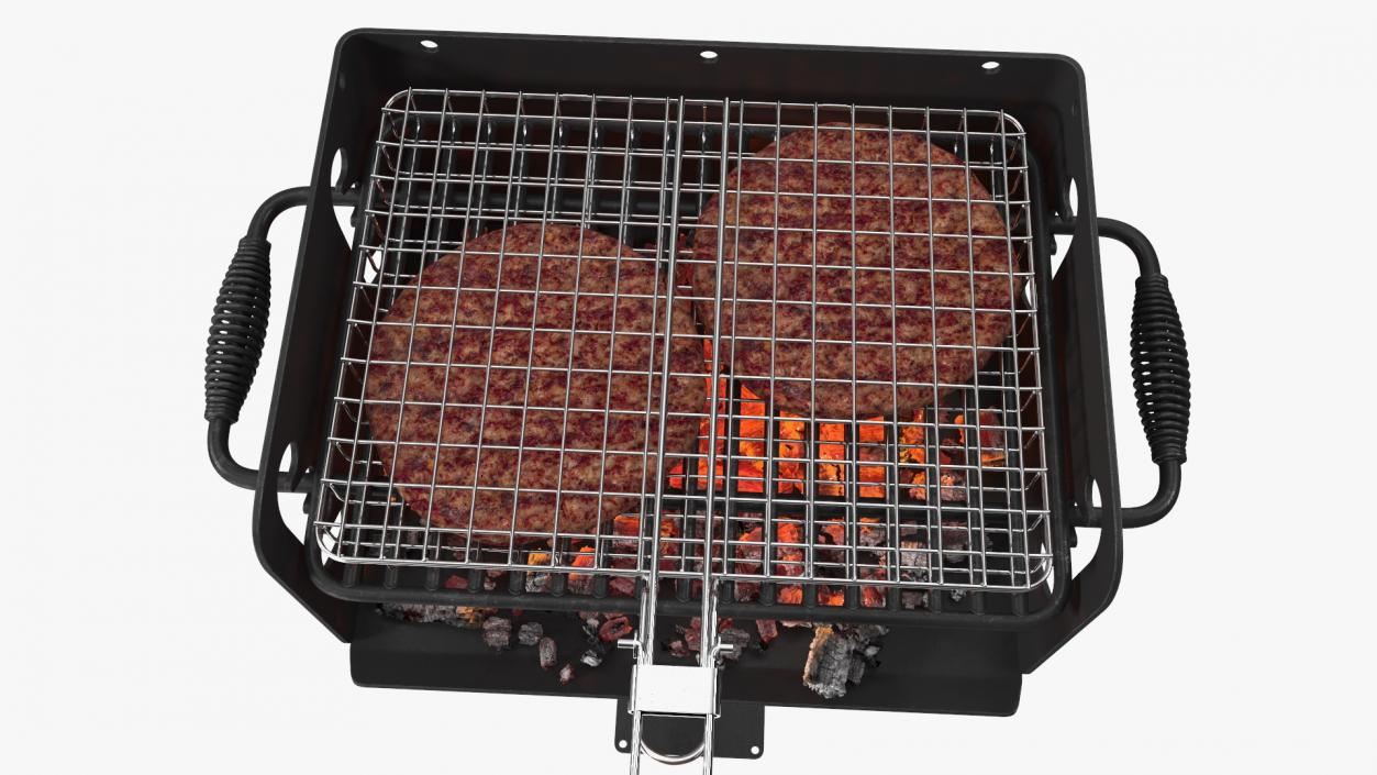 3D model Charcoal Grill with BBQ Grate and Burger Patties 2