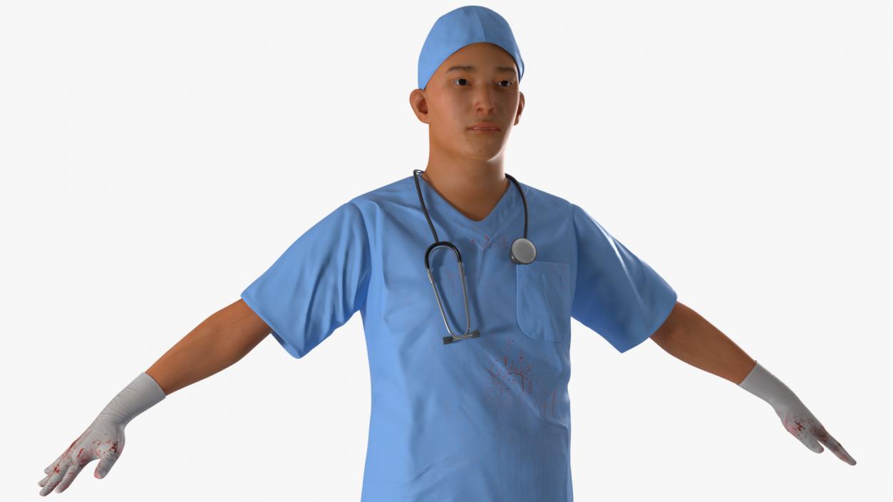 Young Asian Male Doctor Blood Stained Rigged 3D model