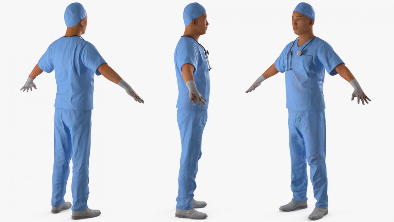 Young Asian Male Doctor Blood Stained Rigged 3D model