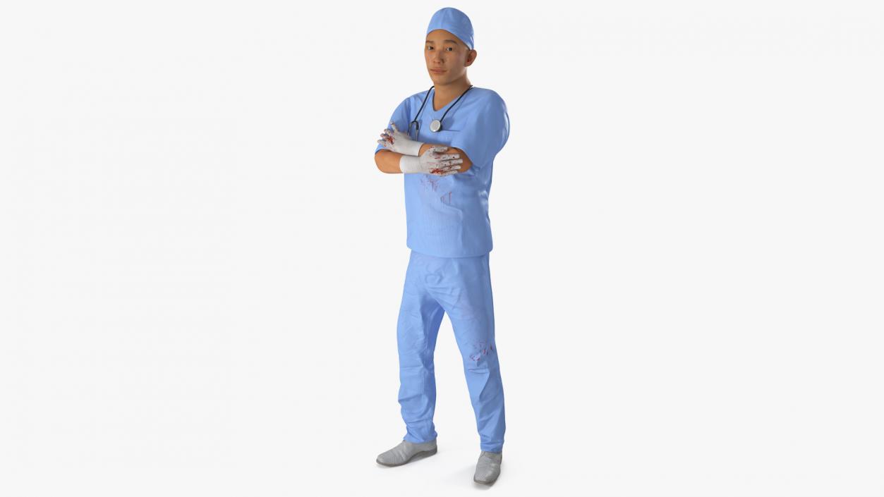 Young Asian Male Doctor Blood Stained Rigged 3D model