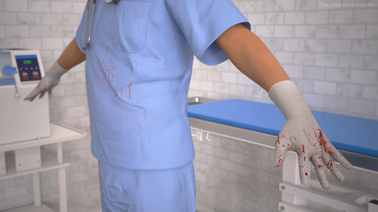 Young Asian Male Doctor Blood Stained Rigged 3D model