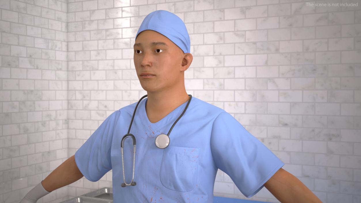 Young Asian Male Doctor Blood Stained Rigged 3D model