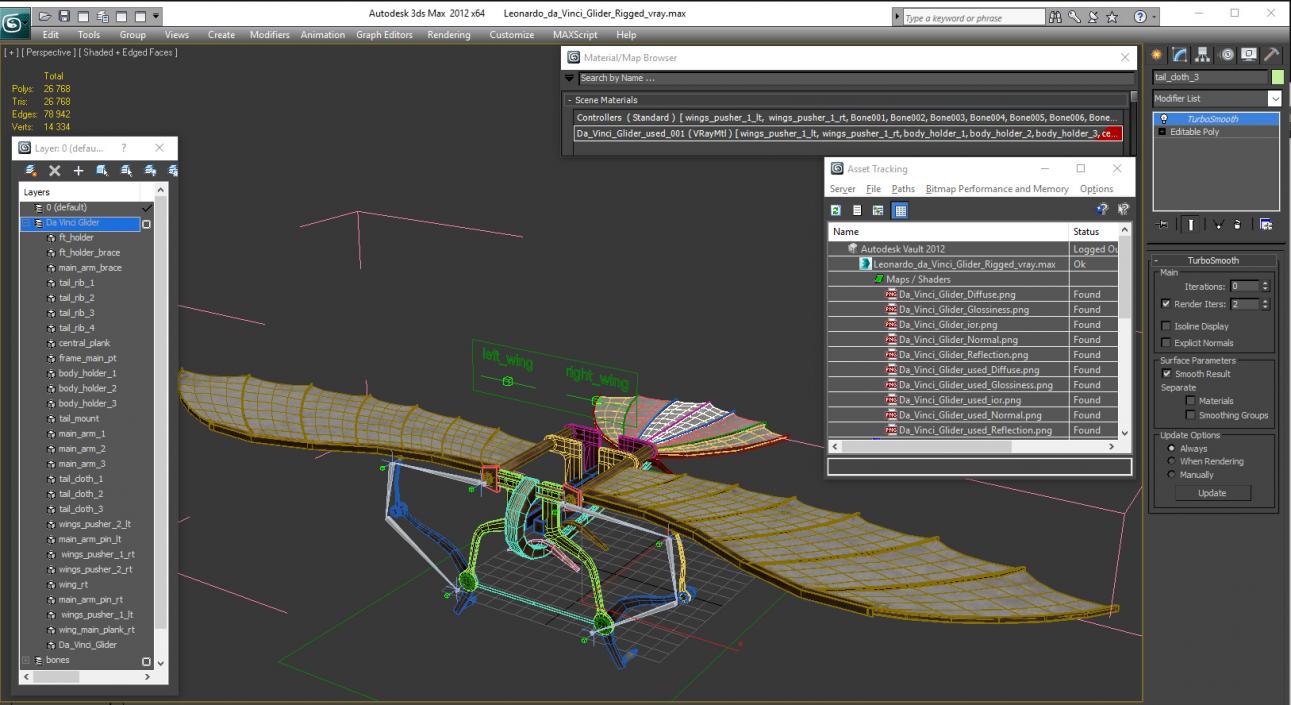 3D Leonardo da Vinci Glider Rigged