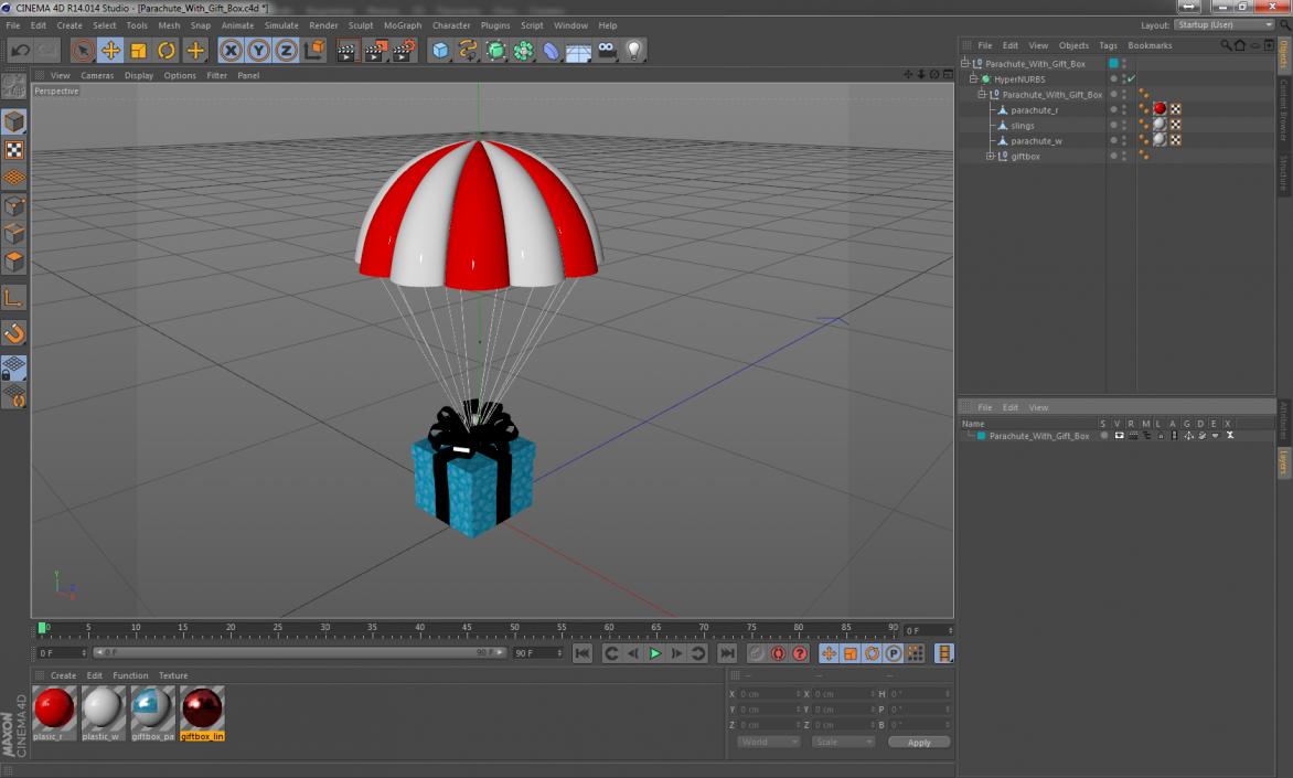 3D Parachute With Gift Box model