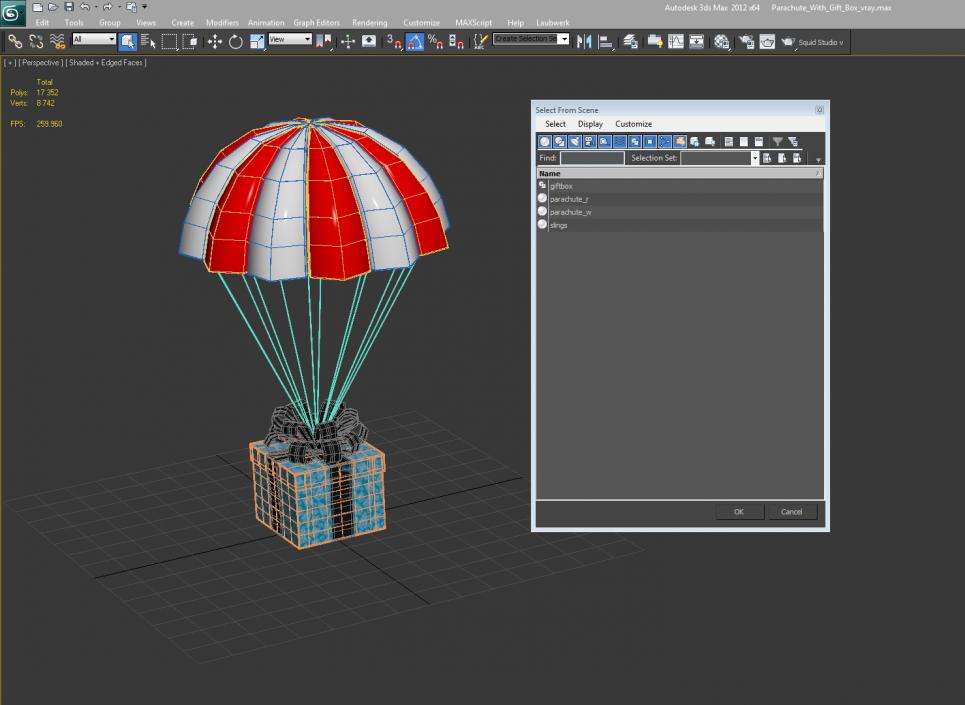 3D Parachute With Gift Box model