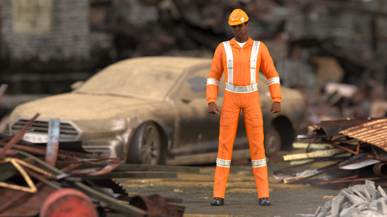 3D Light Skin Black Disaster Rescuer model