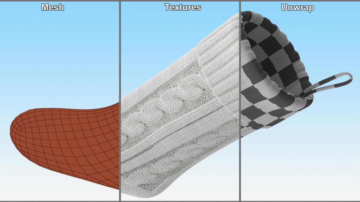 3D model Knitted Christmas Stocking in White