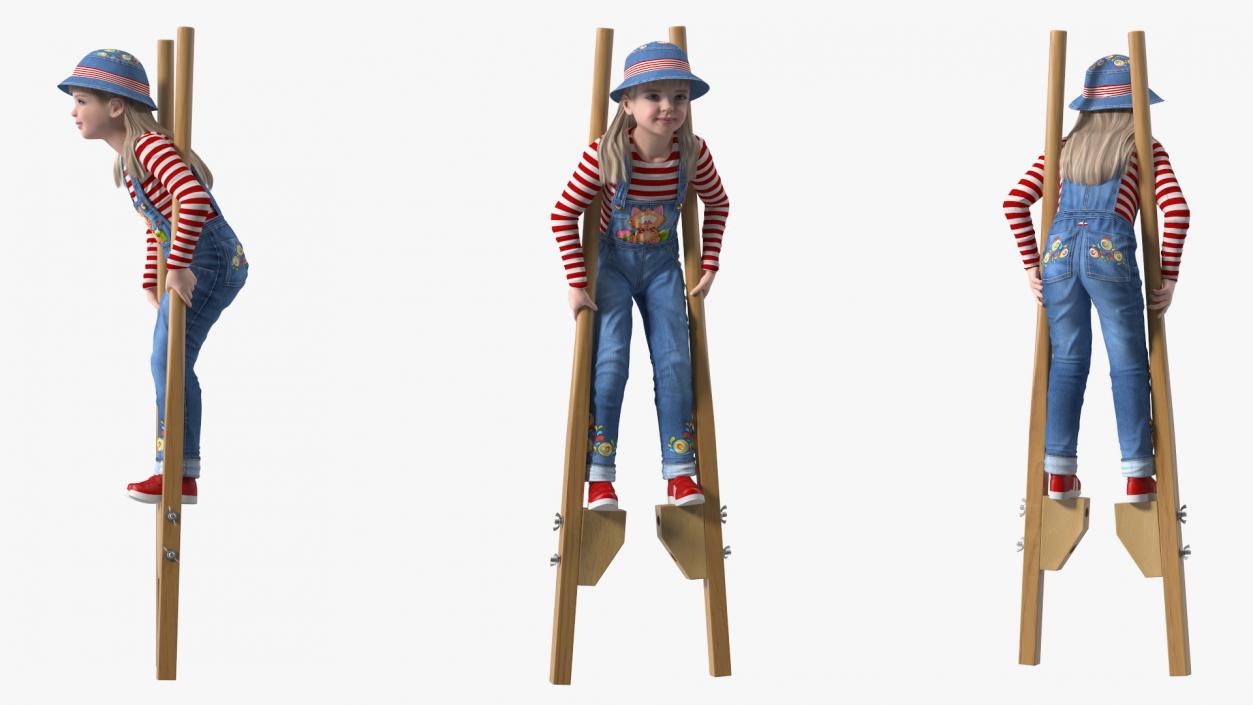 Girl on Wooden Walking Stilts 3D model