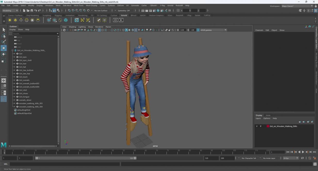 Girl on Wooden Walking Stilts 3D model