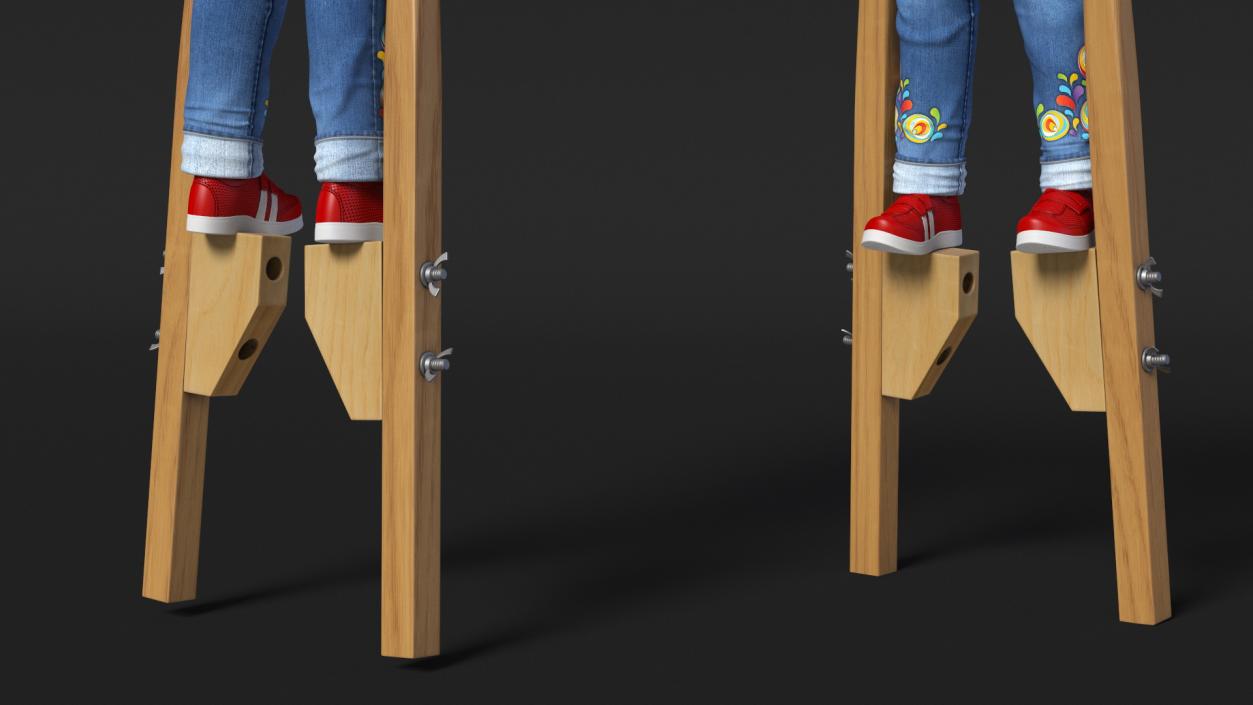 Girl on Wooden Walking Stilts 3D model