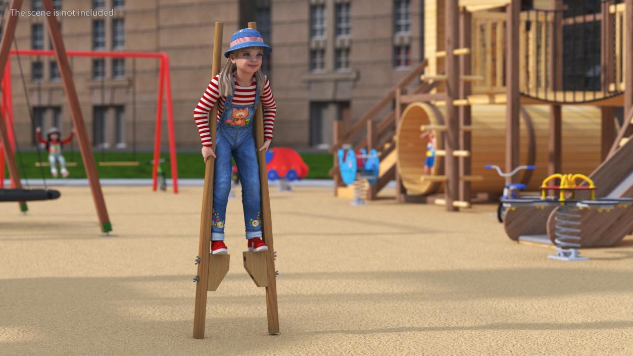 Girl on Wooden Walking Stilts 3D model