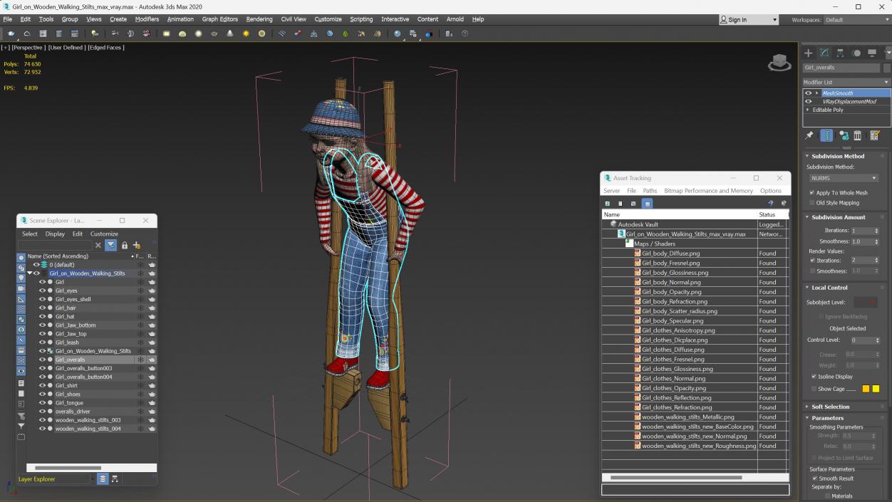 Girl on Wooden Walking Stilts 3D model