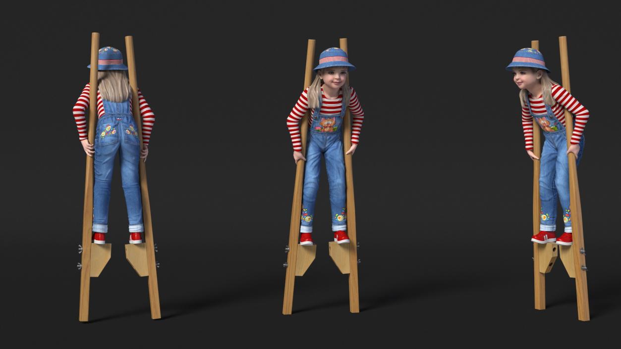 Girl on Wooden Walking Stilts 3D model