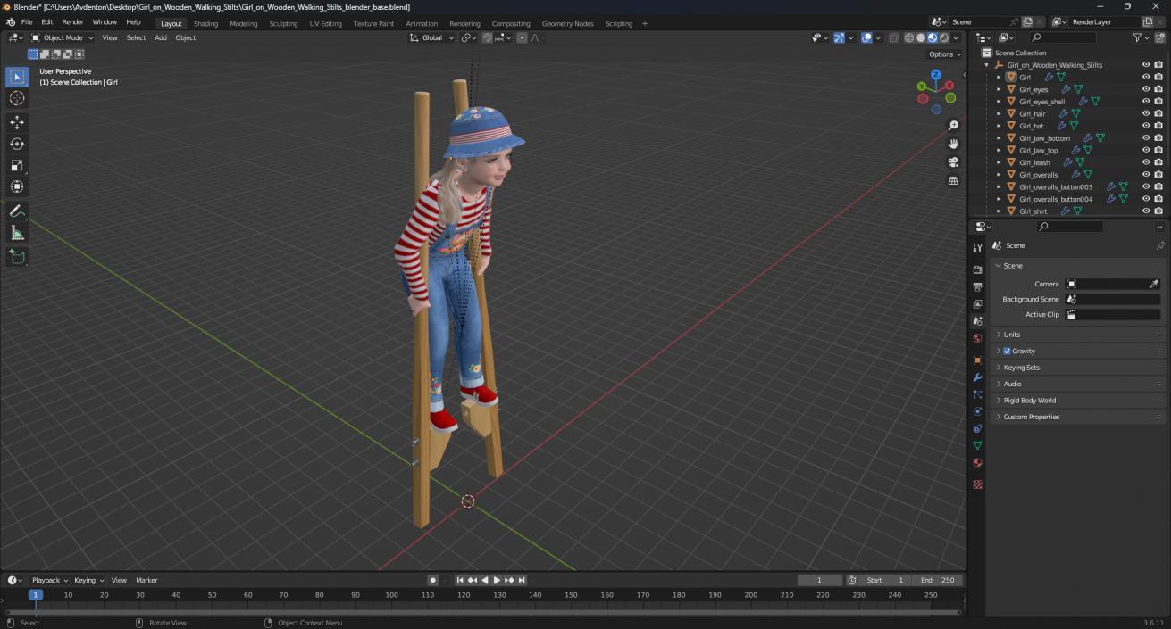 Girl on Wooden Walking Stilts 3D model