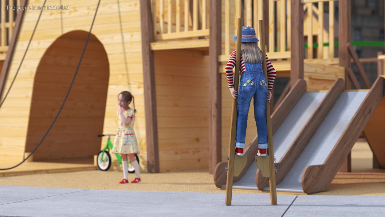 Girl on Wooden Walking Stilts 3D model